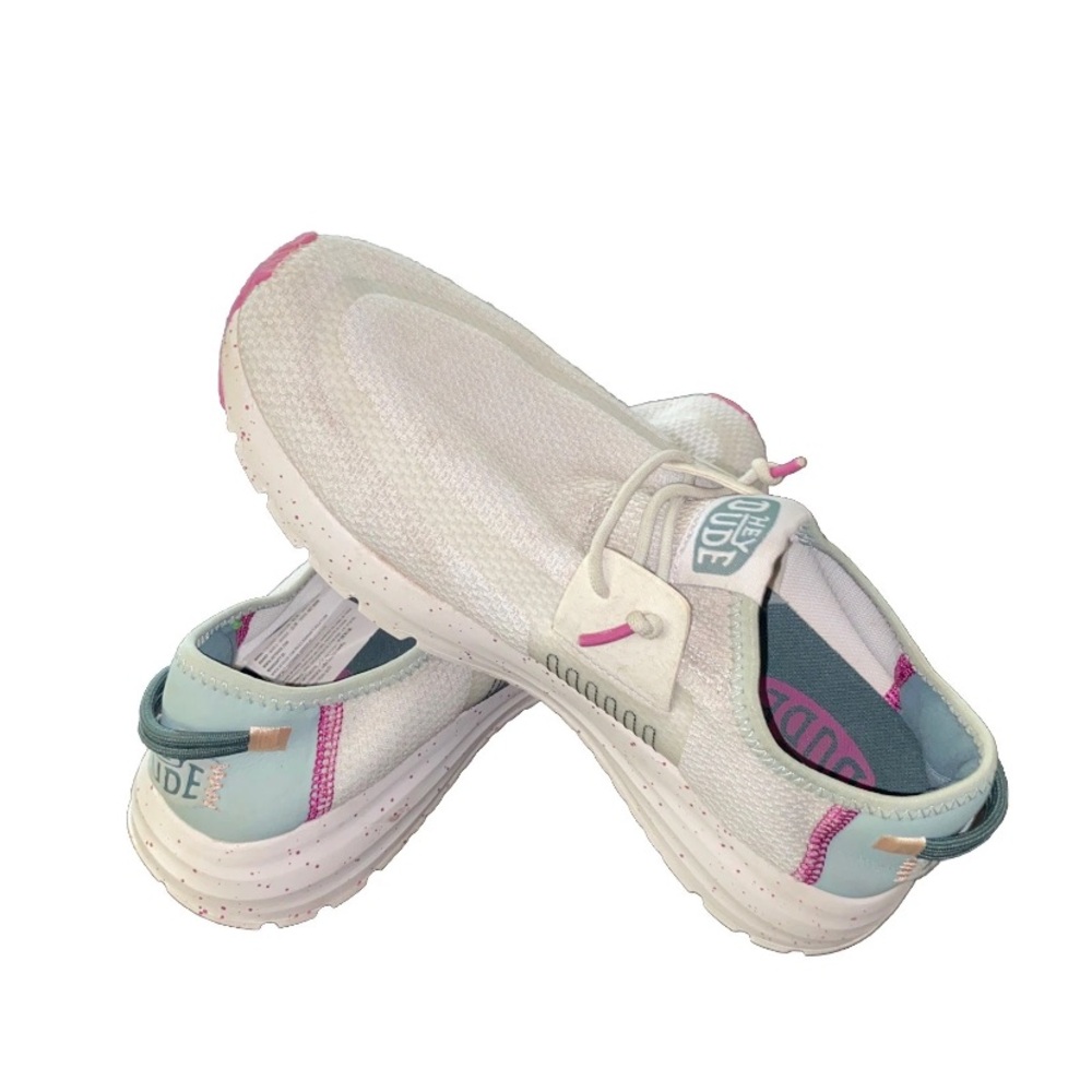 Hey Dude Women's Slip-On Sneakers in White, Pink & Mint